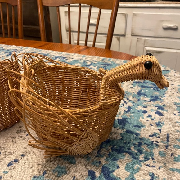 2 Vintage Wicker Duck Bird Shaped Basket Planters Beak Boho Rattan - Picture 4 of 12